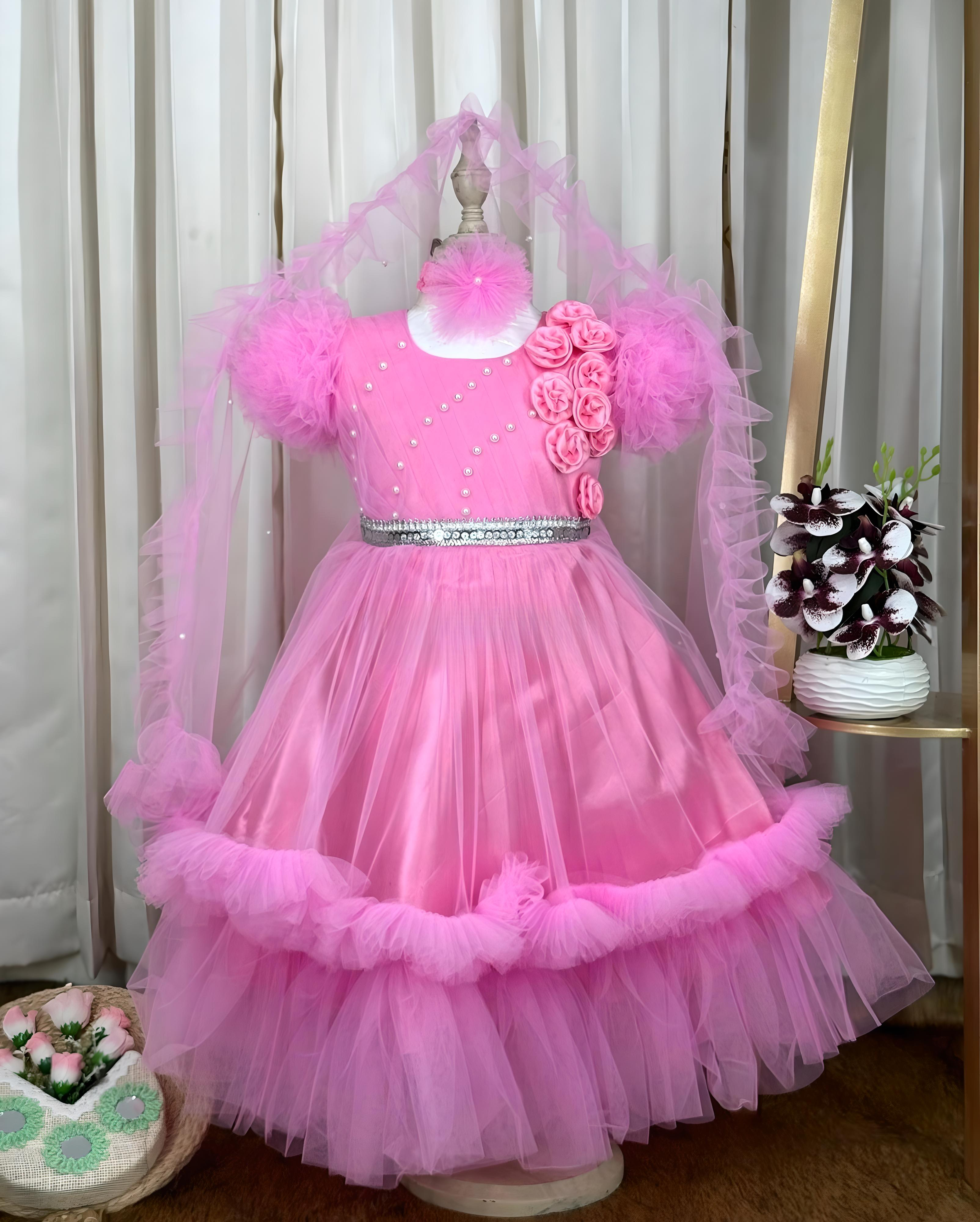 Perfect Baby Gown Pink Rose Design - Ideal For Eid